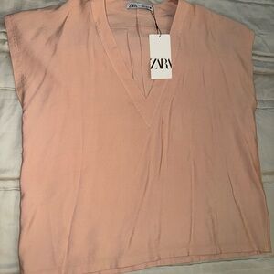 Zara NWT✨ Light Peach V-Neck Blouse